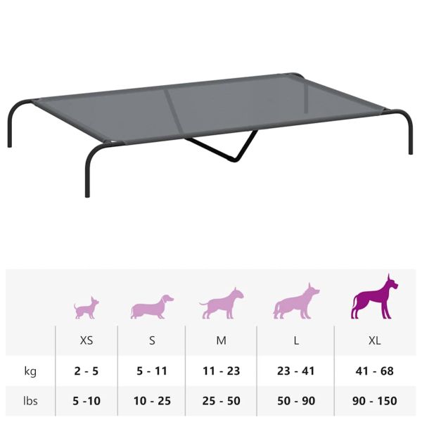 Повдигнато легло за кучета сиво 150x90x20 cm Текстилен стомана