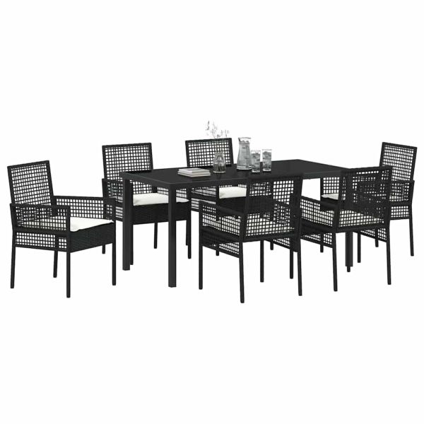Комплект за хранене в градината 7 pcs Черно полиратан