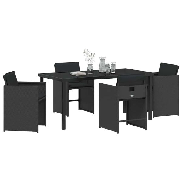 Комплект за хранене в градината 5 pcs Черно полиратан