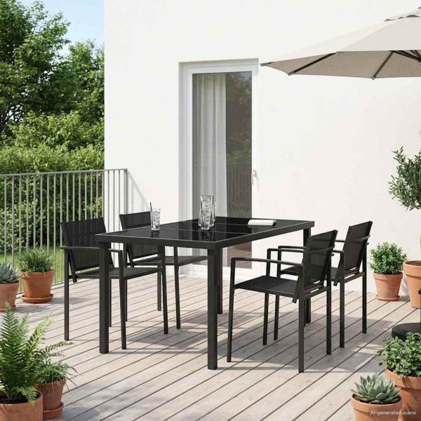 Комплект за външни мебели 5 pcs Черно и антрацит Textilene