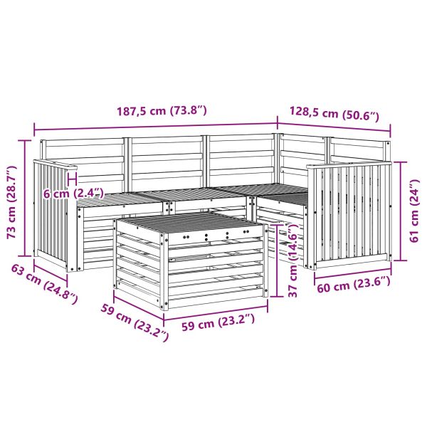 Комплект дивани за открито 5 pcs Бяло 59 x 59 x 37 см
