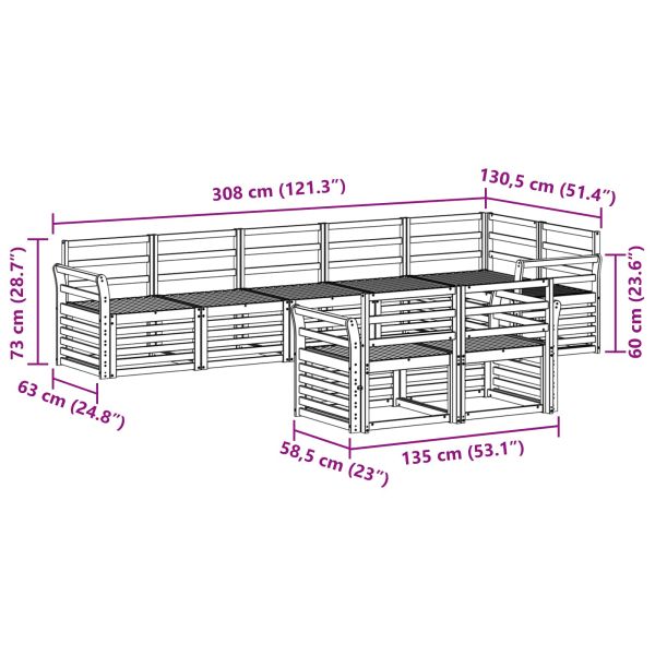 Комплект дивани за открито 8 pcs Бяло 308 x 130,5 x 73 см