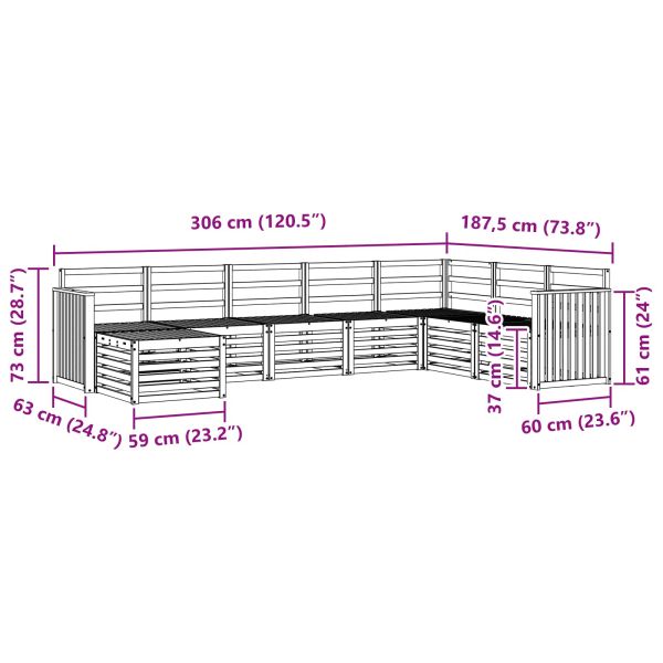 Комплект дивани за открито 8 pcs Бяло 306 x 187,5 x 73 см