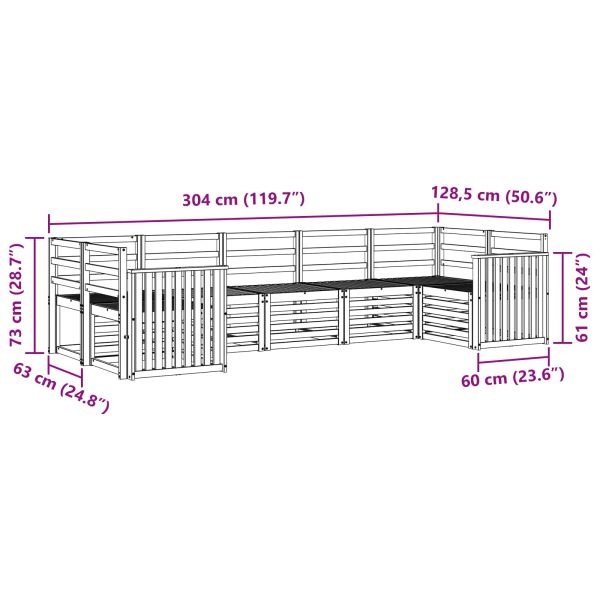 Комплект дивани за открито 7 pcs Бяло 304 x 128,5 x 73 см
