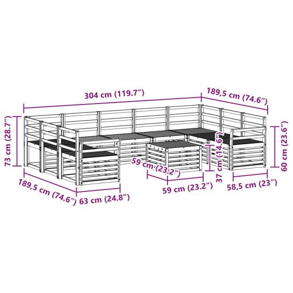 Комплект дивани за открито 10 pcs Бяло 59 x 59 x 37 см