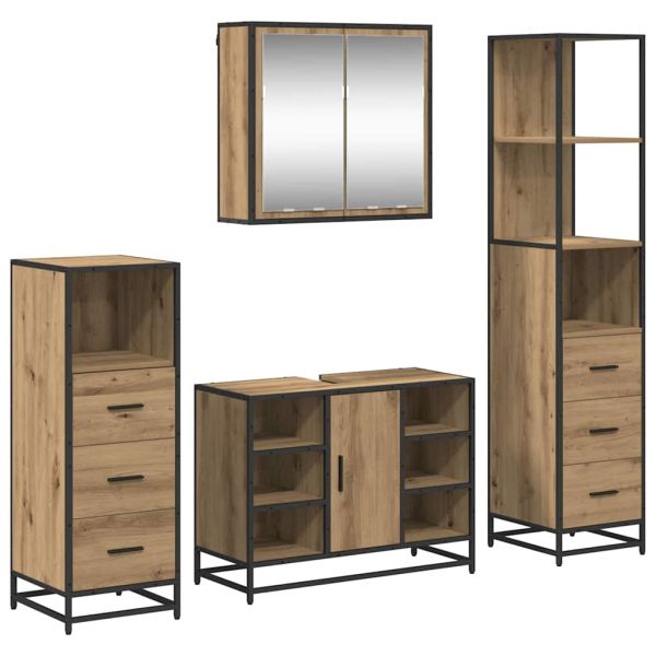 Комплект мебели за баня 4 бр. Дъб 80 x 33 x 60 см