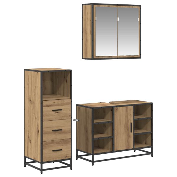 Комплект мебели за баня 3 бр. Дъб 80 x 33 x 60 см
