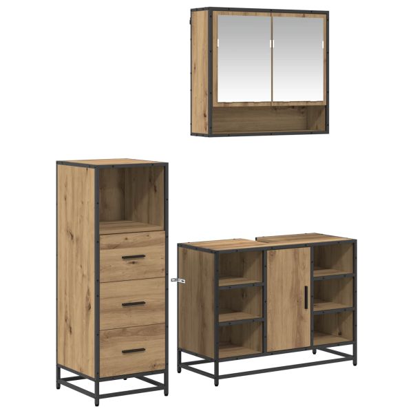 Комплект мебели за баня 3 бр. Дъб 80 x 33 x 60 см