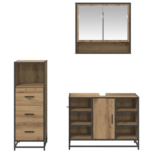 Комплект мебели за баня 3 бр. Дъб 80 x 33 x 60 см
