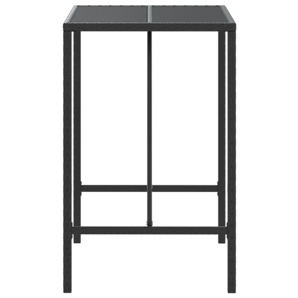 Бар маса със стъклен плот, черна, 70x70x110 см, полиратан