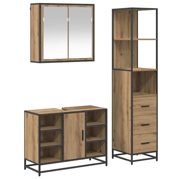 Комплект мебели за баня 3 бр. Дъб 80 x 33 x 60 см