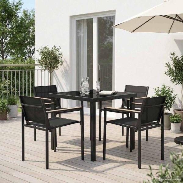 Комплект за външни мебели 5 pcs Черно и антрацит Textilene