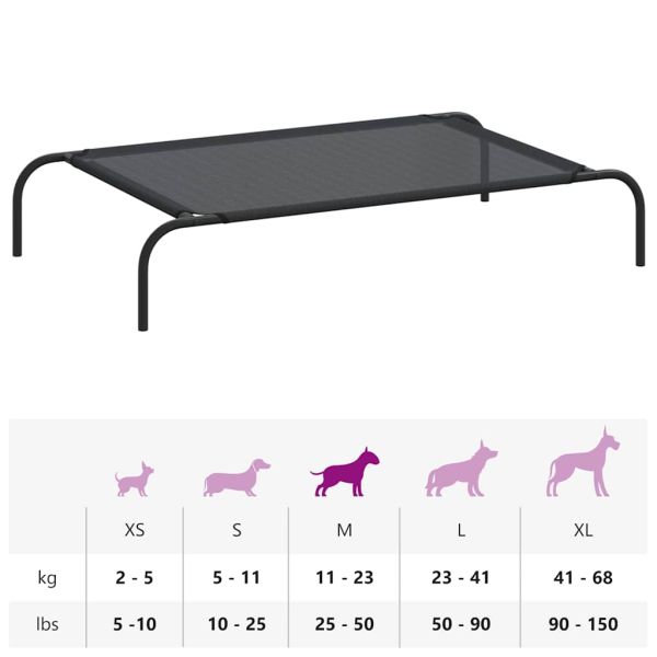 Повдигнато легло за кучета, черно, L, textilene