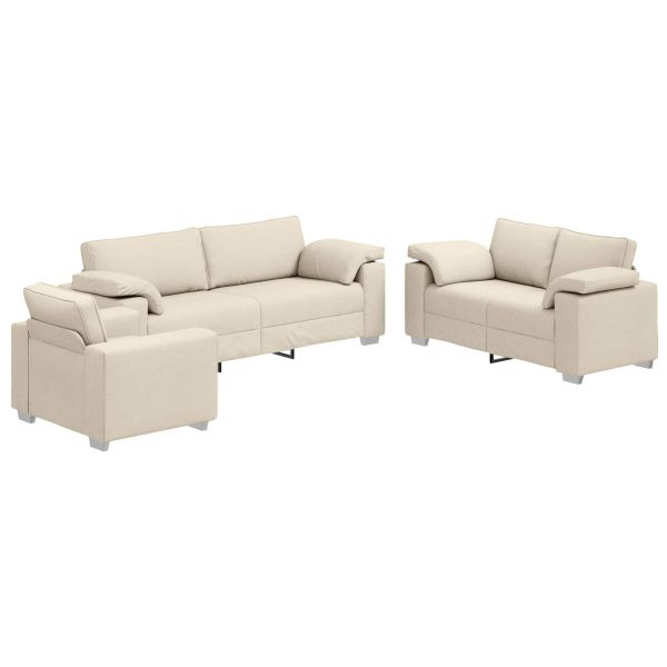 Диван 3 pcs Бежово 219 x 80 x 82 см Ленена смесена тъкан