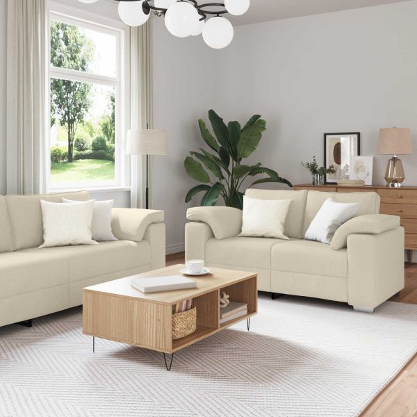 Диван 2 pcs Бежово 219 x 80 x 82 см Ленена смесена тъкан