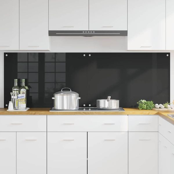 Кухненски гръб 2 pcs Черно 90 x 60 cm закалено стъкло