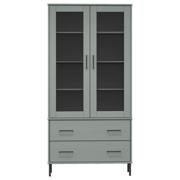 Библиотека с метални крака сива 85x35x172,5 см дърво масив OSLO