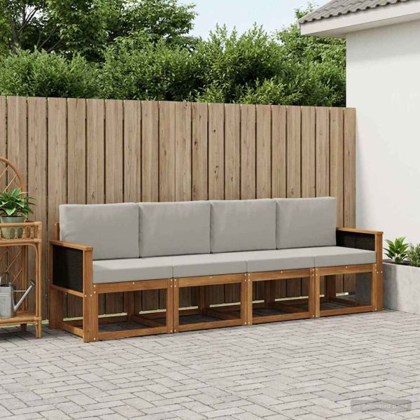 Комплект дивани за открито 4 pcs Натурално и светлосиво