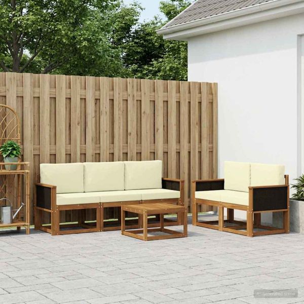 Комплект дивани за открито 6 pcs Натурален и Крема
