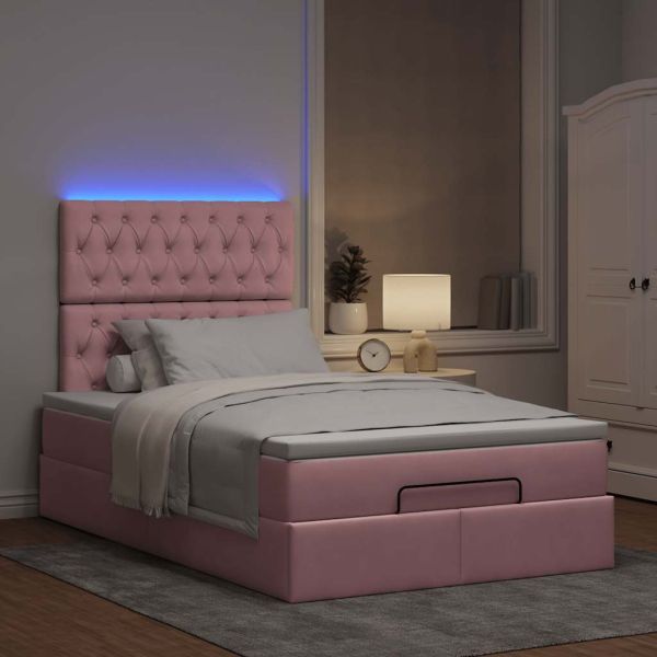 Османска легло с матраци и LED, розово, 120x200 см, кадифе