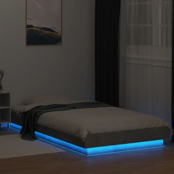 Рамка за легло с LED осветление, бетонно сива, 90x200 см