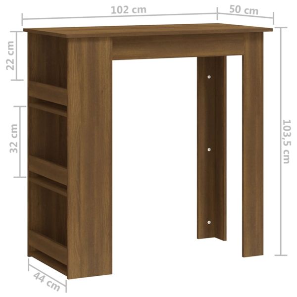 Бар маса с рафтове, кафяв дъб, 102x50x103,5 см, инженерно дърво