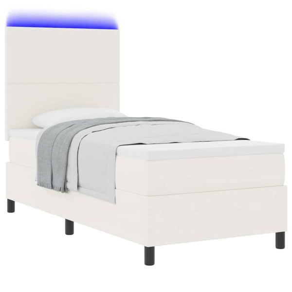 LED кутия за пружини с легло Слонова кост и бяло 90 x 190 cm