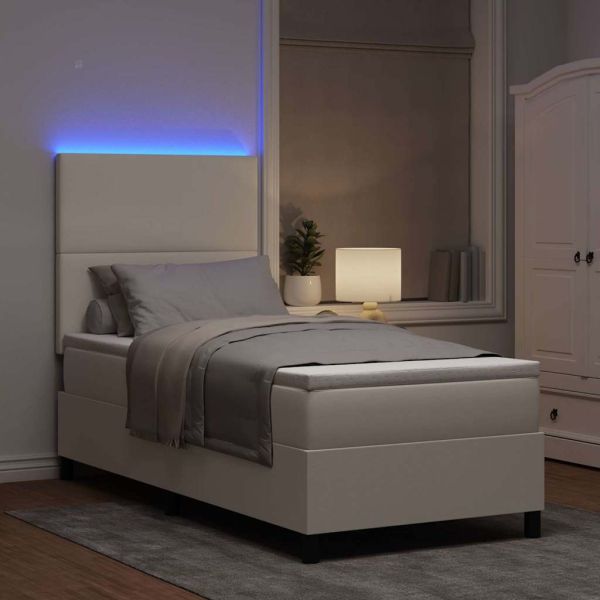 LED кутия за пружини с легло Слонова кост и бяло 90 x 190 cm
