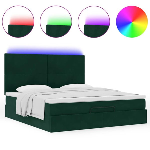 Османска легло с матраци и LED, тъмнозелено, 160x200 см, кадифе