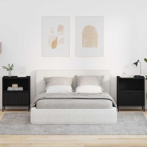 Нощен шкаф 2 pcs Черно 49 x 36 x 61 см Инженерно дърво