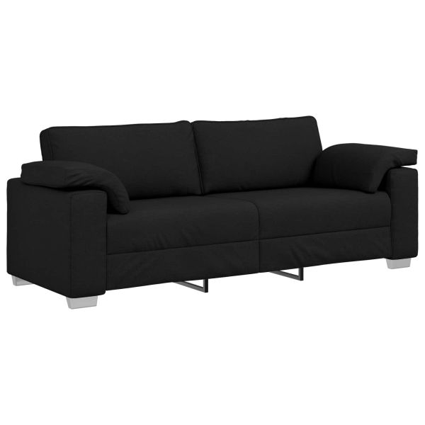 Диван 3 pcs Черно 219 x 80 x 82 см Ленена смесена тъкан