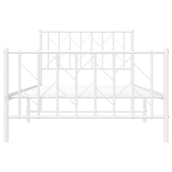 Метална рамка за легло с горна и долна табла, бяла, 100x200 см