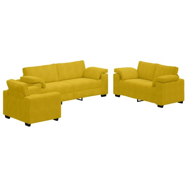 Комплект дивани от 3 части с възглавници, жълт кадифе