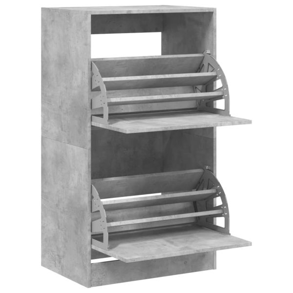 Шкаф за обувки с 2 флип чекмеджета бетонно сив 60x42x108 см