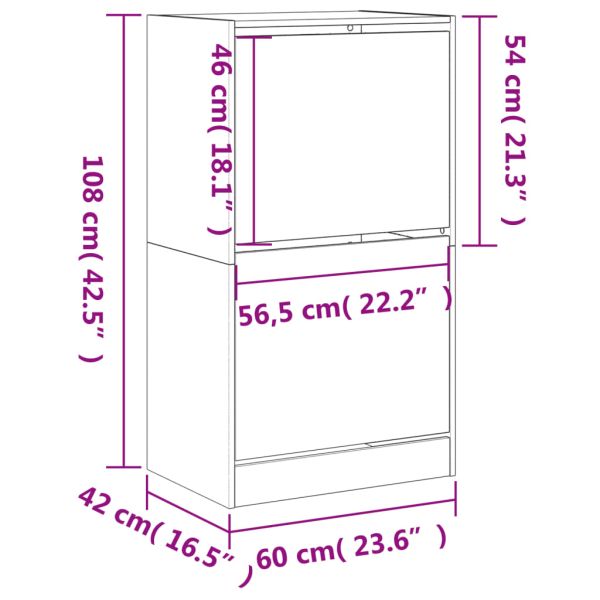Шкаф за обувки с 2 флип чекмеджета бетонно сив 60x42x108 см