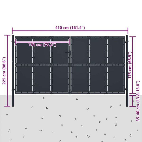 Градинска порта от стомана 400x175 см, антрацит