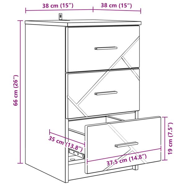 Нощен шкаф Опушен дъб 38 x 38 x 66 см Инженерно дърво