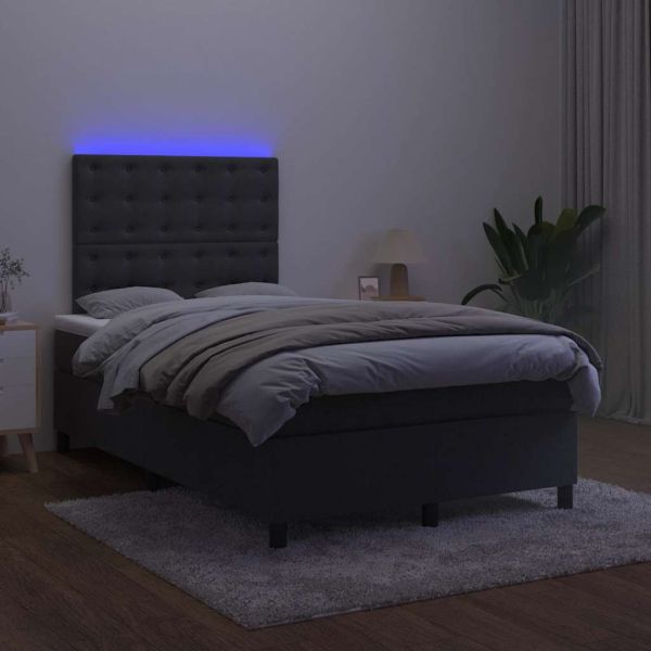 Боксспринг легло с матрак и LED, черно, 120x190 см, кадифе