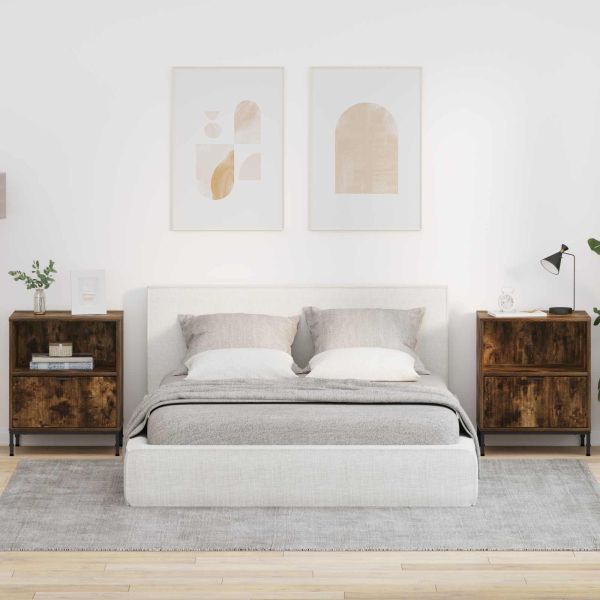 Нощен шкаф 2 pcs Опушен дъб 49 x 36 x 61 см Инженерно дърво
