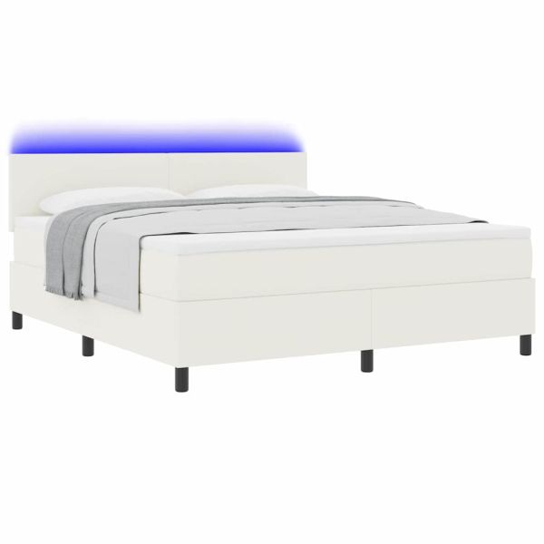 LED кутия за пружини с легло Слонова кост и бяло 180 x 200 cm