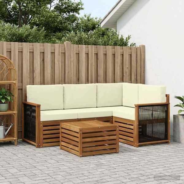 Комплект дивани за открито 5 pcs Натурален и Крема