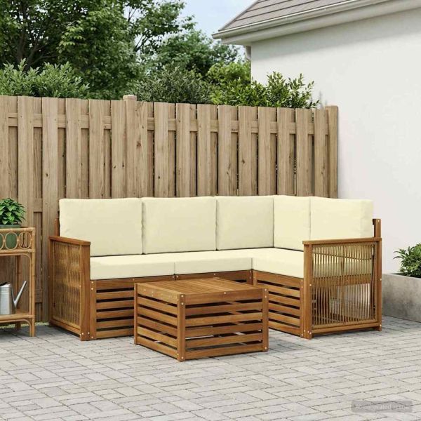 Комплект дивани за открито 5 pcs Натурален и Крема