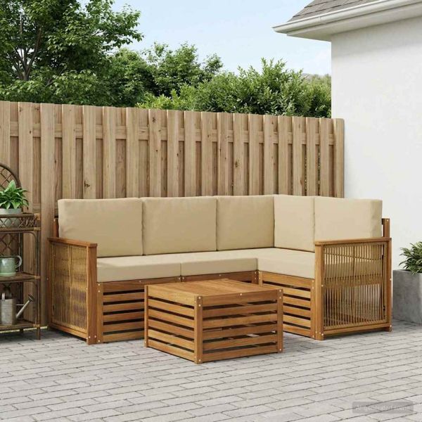 Комплект дивани за открито 5 pcs Натурален и Бежов