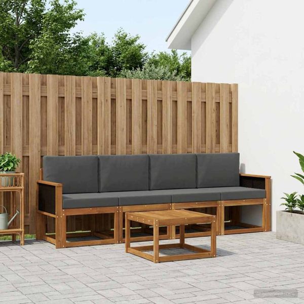 Комплект дивани за открито 4 pcs Натурален и Антрацит