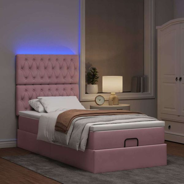 Османска легло с матраци и LED, розово, 100x200 см, кадифе
