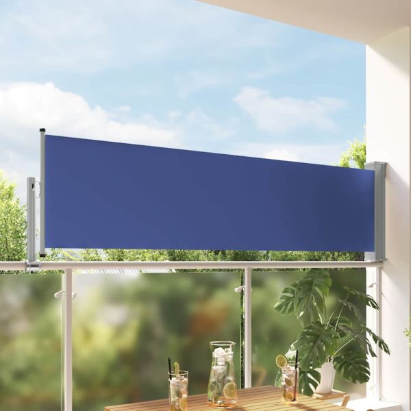 Прибираща се дворна странична тента, 80x300 см, синя