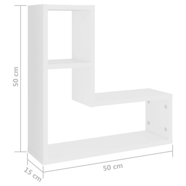 Стенни рафтове, 2 бр, бели, 50x15x50 см, инженерно дърво