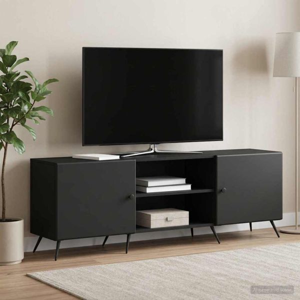 ТВ шкаф Черно 150 x 31 x 50 см Инженерна дървесина