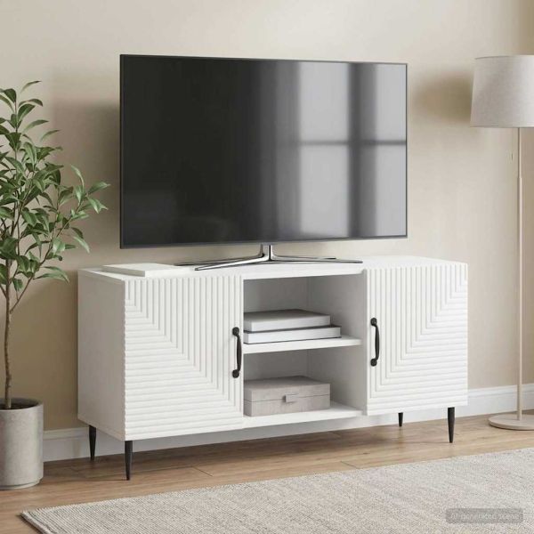 ТВ шкаф Бял гланц 102 x 34,5 x 50 см Инженерна дървесина