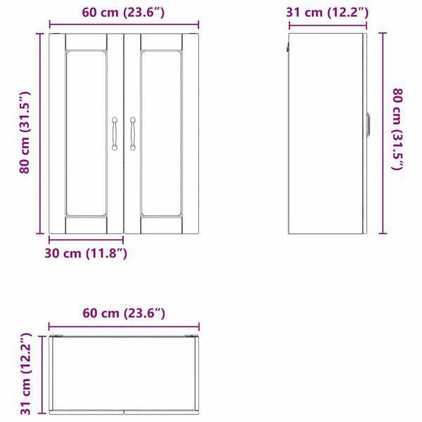 Стенен стъклен шкаф PORTO Черно 60 x 31 x 80 см Инженерно дърво